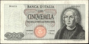 Italy. 1968 5000 Lire White Paper Carta Bianca