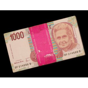 Italy. 1990 1000 Lire Bundle 100 Consecutive Pieces With RADAR Serial Number 214412