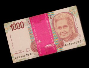 Italy. 1990 1000 Lire Bundle 100 Consecutive Pieces With RADAR Serial Number 214412