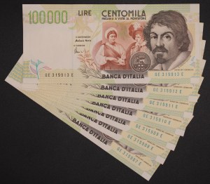 Italy. 1994 100000 Lire 7 Consecutive Pieces