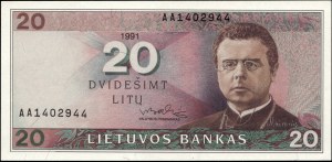 Lithuania. 1991 20 Litu