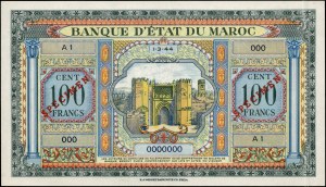 Morocco. 100 Francs specimen