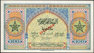 Morocco. 100 Francs specimen