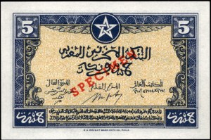 Morocco. 5 Francs specimen