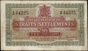 Straits Settlements. 1919 10 Cents