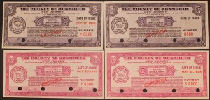 United States of America. 4 Different 5 Dollar Bills The County of Monmouth