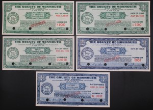 United States of America. 5 different 1 Dollar bill The County of Monmouth