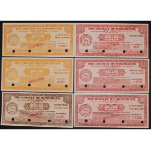 United States of America. 6 Different 10 Dollar Bills The County of Monmouth