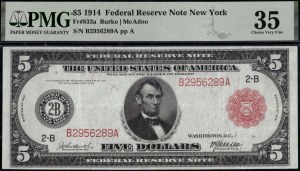 United States of America. 1914 5 Dollars Red Seal 2-B New York