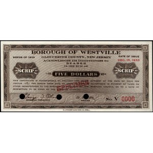 United States of America. 1933 5 Dollars Borough of Westville
