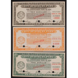 United States of America. 1934 1,5,10 Dollars City of Asbury Park