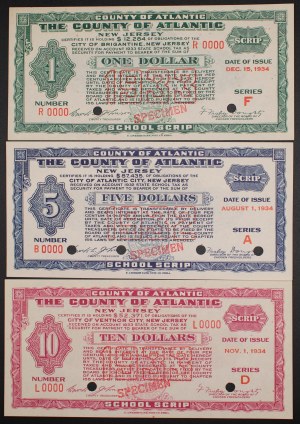 United States of America. 1934 1,5,10 Dollars The County of Atlantic