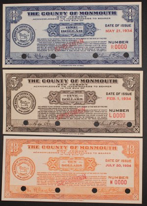 United States of America. 1934 1,5,10 Dollars The County of Monmouth