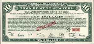 United States of America. 1934 10 Dollars Town of West New York