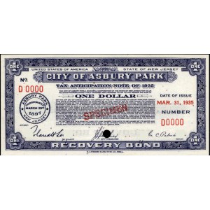 United States of America. 1935 1 Dollars City of Asbury Park