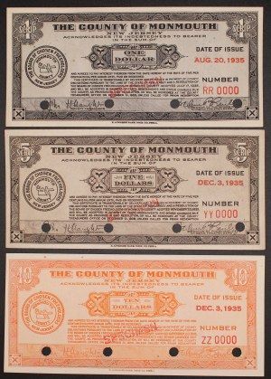 United States of America. 1935 1,5,10 Dollars The County of Monmouth