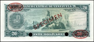 Venezuela. 20 Bolivares specimen