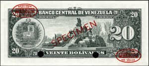Venezuela. 20 Bolivares specimen