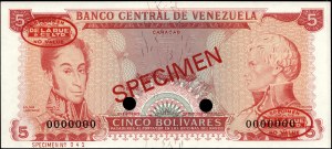 Venezuela. 5 bolivares specimen
