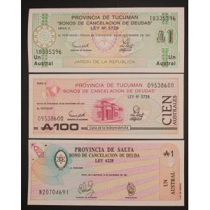 Argentina. 1 & 100 Australes Salta Tucuman 3 Pieces