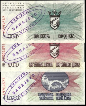 Bosnia and Herzegovina. 1992 100 500 1000 Dinara Sarajevo Station