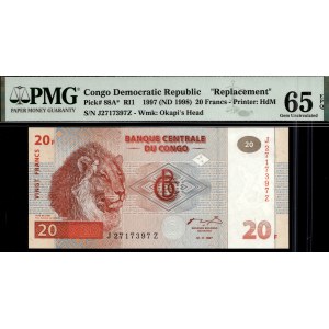 Congo, Democratic Republic. 1997 20 Francs Replacement