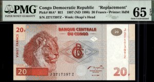 Congo, Democratic Republic. 1997 20 Francs Replacement