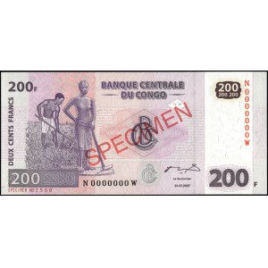 Congo. 2007 200 Francs Specimen