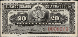 Cuba. 1897 20 Centavos Banco Español