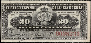 Cuba. 1897 20 Centavos Banco Español