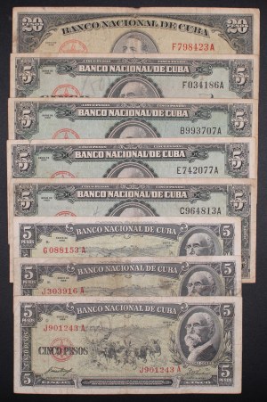 Cuba. 1949-1960 5 & 20 Pesos 8 Pieces