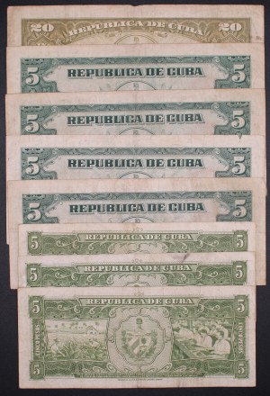 Cuba. 1949-1960 5 & 20 Pesos 8 Pieces