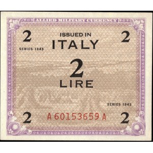 Italy. 1943 2 Lire Allied Military Currency 2 of 2 Consecutive