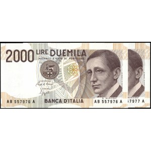 Italy. 1990 2000 Lire Prefix AB A Consecutive Pair