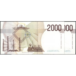 Italy. 1990 2000 Lire Prefix AB A Consecutive Pair