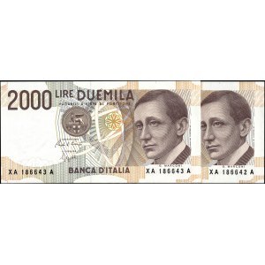 Italy. 1990 2000 Lire Replacement Prefix XA A Consecutive Pair