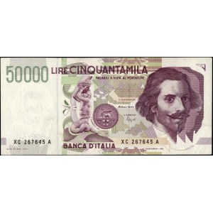 Italy. 1992 50000 Lire Replacement Prefix XC A