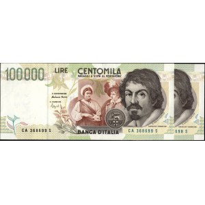 Italy. 1994 100000 Lire Prefix CA S Consecutive Pair