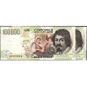 Italy. 1994 100000 Lire Prefix KE A Consecutive Pair