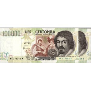 Italy. 1994 100000 Lire Prefix KE A Consecutive Pair