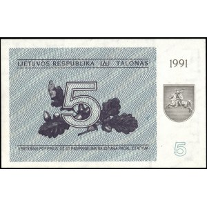 Lithuania. 1991 5 Talonas