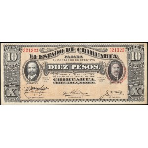 Mexico. 1914 Chihuahua 10 Pesos 6 Digits