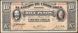 Mexico. 1914 Chihuahua 10 Pesos 6 Digits
