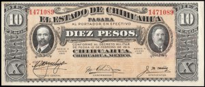 Mexico. 1914 Chihuahua 10 Pesos 7 Digits