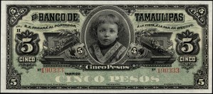 Mexico. 1914 Tamaulipas 5 Pesos Remainder