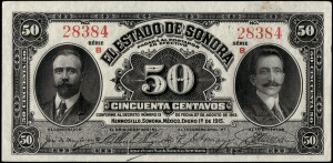 Mexico. 1915 Sonora 50 Centavos