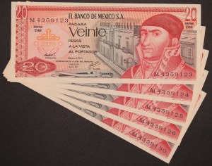 Mexico. 1977 20 Pesos 5 Pieces