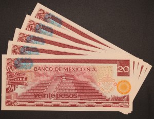 Mexico. 1977 20 Pesos 5 Pieces