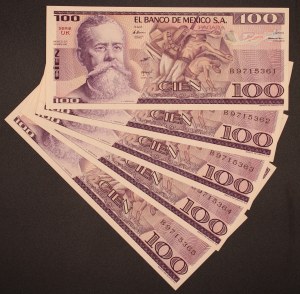 Mexico. 1982 100 Pesos 5 Pieces