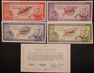 Tonga. 1978 4 Piece Specimen Set W/ Certificate